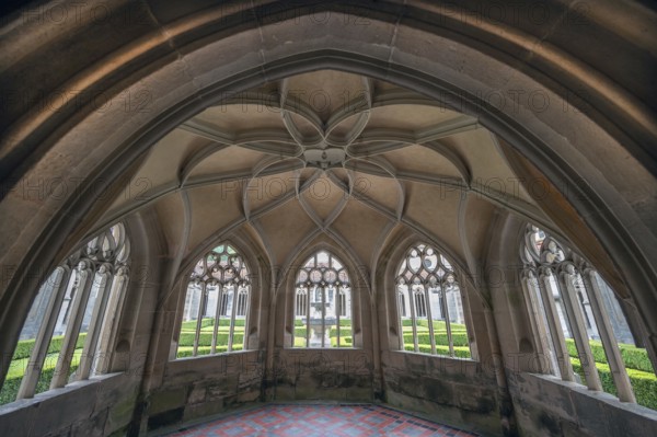 Well house with ribbon star vault in Bebenhausen Monastery, built around 1500, Bebenhausen district of Tübingen, Baden-Württemberg, Germany