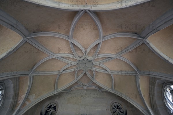 Loop star vault in the well house, Bebenhausen Monastery, built around 1500, Bebenhausen district of Tübingen, Baden-Württemberg, Germany