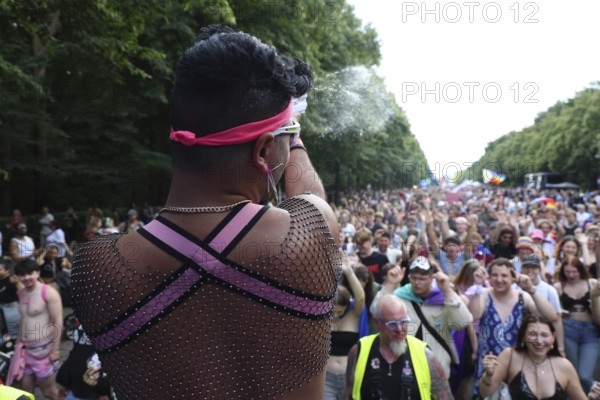 Overview of a float at the 47th Christopher Street Day under the motto Never be quiet again in Berlin on 26 July 2025