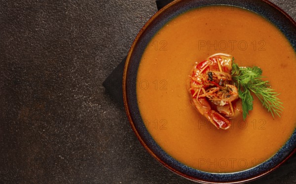 Shrimp cream soup, bisque soup, French cuisine, homemade, no people