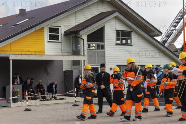 Miners' band at the reception for King Harald at the end of coal mining, music band, Longyearbyen, Spitsbergen