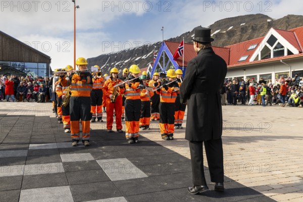 Miners' band plays at the reception for King Harald at the end of coal mining, Music band, Longyearbyen, Spitsbergen