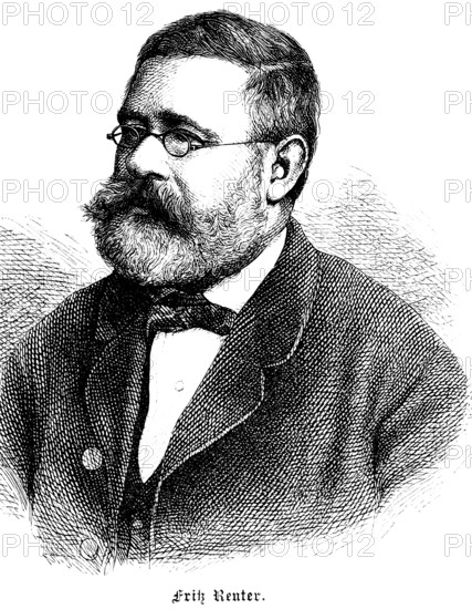 Fritz Reuter, poet and writer, Low German language and literature, portrait, Prussia, historical illustration 1896