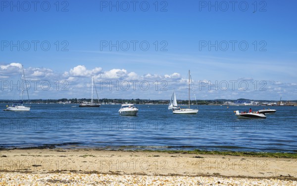 Boats over Brownsea Island, Poole, Dorset, England, United Kingdom