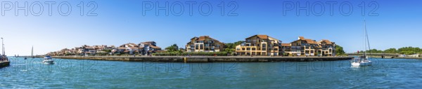 Panorama of Boats on canal in Capbreton, Landes, Nouvelle-Aquitaine, France