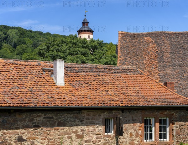 The old town centre with half-timbered houses, church towers and remains of the town wall in Büdingen, Hesse, Germany