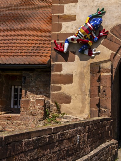 The frog, the heraldic animal of Büdingen, at the entrance to the old castle in Hesse, Germany