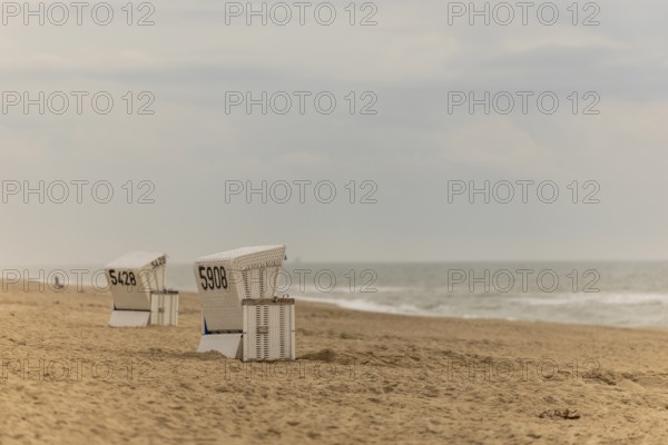 Abandoned beach chairs waiting for guests, Wennigstedt-Braderup, North Sea, Sylt, Schleswig-Holstein