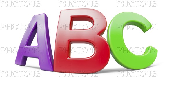 Plastic magnetic letters ABC with fisheye lens and drop shadow isolataed on a white background