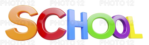 Angled plastic magnetic letters spelling the word school isolated on a white background
