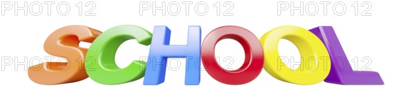 Low angle plastic magnetic letters spelling the word school isolated on a white background