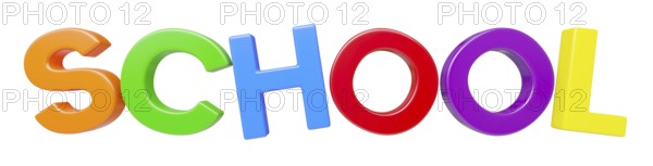 Plastic magnetic letters spelling the word school isolated on a white background