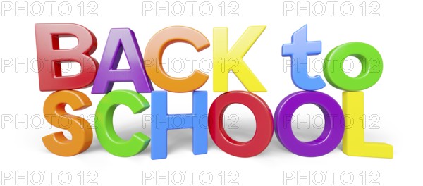 Stacked plastic magnetic letters with drop shadow spelling the phrase back to school isolated on a white background