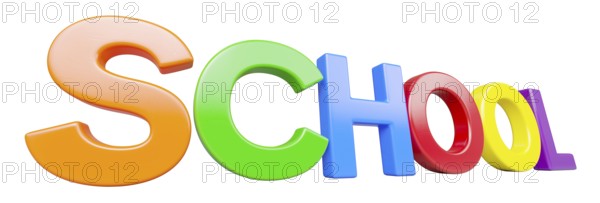 Plastic magnetic letters in perspective spelling the word school isolated on a white background