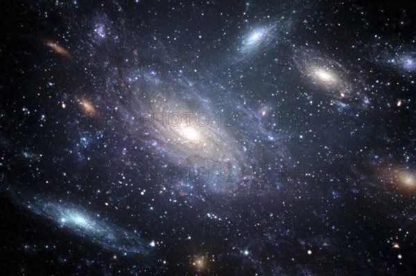 Collage of galaxies nebulas and cosmos space, AI generated