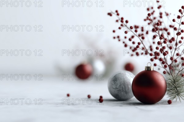 Christmas decoration and gifts on white background, AI generated