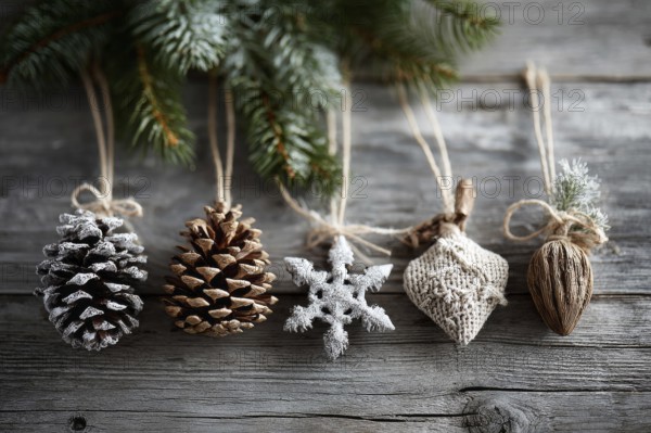 Christmas decoration on wooden background, AI generated