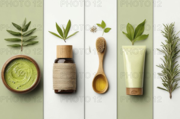 Collage of healthy organic cosmetics and makeup, AI generated