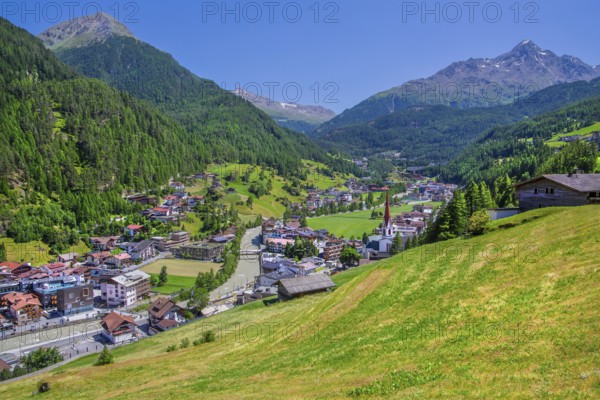 View of the village and the valley, Sölden, Ötztal, Ötztal Alps, Tyrol, Austria