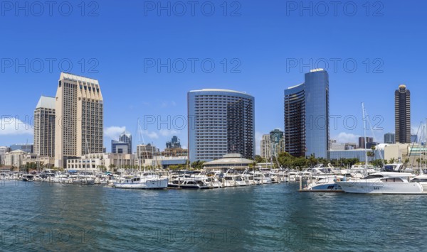 USA, California, San Diego Bay marina and Seaport Village in downtown near Gaslamp Quarter