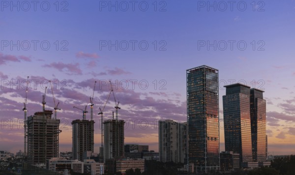 Israel, Tel Aviv financial business district skyline with shopping malls and high tech offices