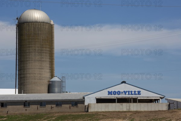 Nashville, Michigan - The Moo-ville Creamery, a family-owned dairy farm with a retail store, petting farm, and seasonal tours