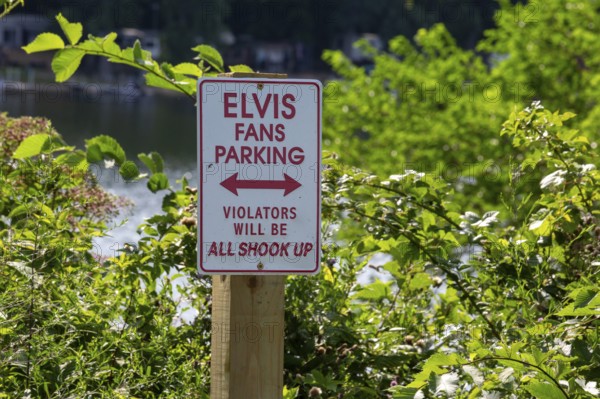 Shelbyville, Michigan - A sign allows parking for Elvis fans at an access point for Selkirk Lake