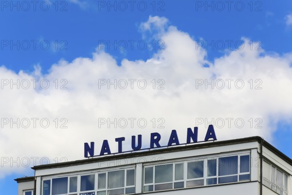 Naturana Miederfabriken, company building of Naturana Dölker Textilbekleidung, lettering, Gomaringen, district of Tübingen, Baden-Württemberg, Germany