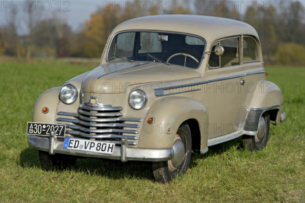 Vintage Opel Olympia, built between 1950 and 1953, 1950s, parked in a meadow, Bavaria, Germany