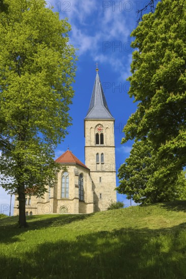 St. Martinus, catholic church, place of worship, sacral building, church tower, clock, cross, religious building, Dotternhausen, Zollernalbkreis, Baden-Württemberg, Germany