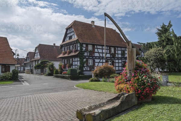 The street village of Hohwiller, in German Hohweiler, Alsace, France