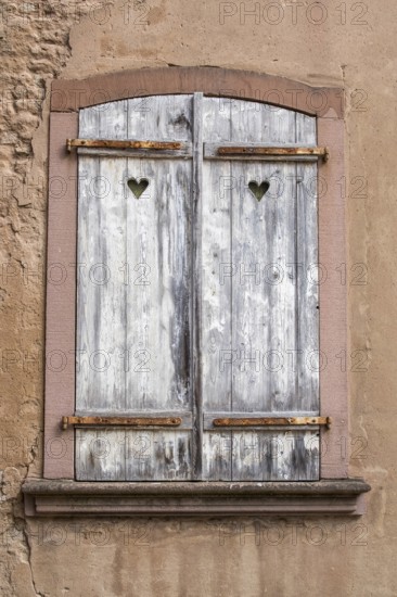 Window with closed shutters, Haguenau, Haguenau, Bas-Rhin Department, Alsace, France