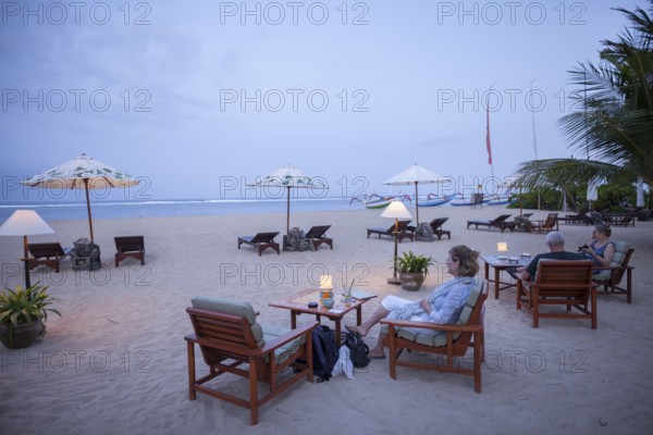 Restaurant on Sanur beach in the evening, Bali, Indonesia