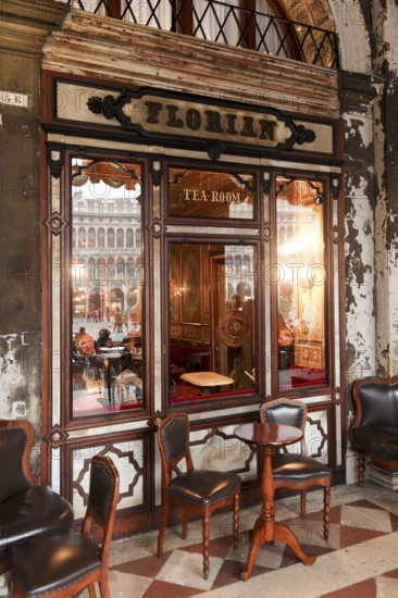 Old Traditional Bar Caffe Florian in St. Marks Square, Venice, Veneto, Italy