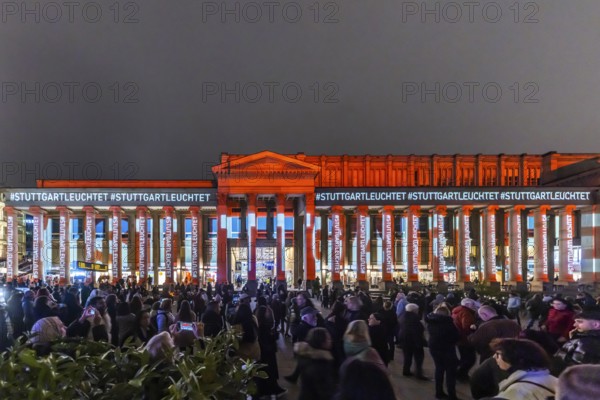 Stuttgart glows in 2025. Long shopping night in Stuttgart city center. A special attraction is the illumination of the Königsbau on Schlossplatz. The campaign was organized by the Stuttgart City Initiative (CIS) . Stuttgart, Baden-Württemberg, Germany