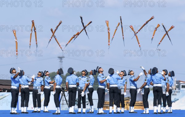 Indian Air Force personnel perform a bayonet drill demonstration as part of the 93rd Air Force Day celebrations on November 6, 2025 in Guwahati, India
