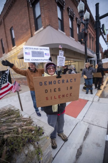 Milan, Michigan USA - 11 November 2025 - On Veterans Day, veterans held rallies across the country to oppose ICE, military occupation of cities, and Trump Administration cuts that hurt poor and working people. The Milan rally was in a small city in rural Michigan