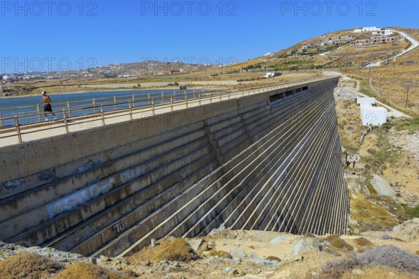 Mykonos, Cyclades, Greece — Marathi Dam, Mykonos Municipal Water Supply and Sanitation Company has two dams, Marathi Reservoir and Fokos Reservoir, to supply water to the island. Due to the prolonged drought, both are almost empty and are not being used