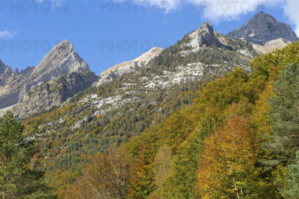 Mountain landscape view Ordesa y Monte Perdido National Park, Bielsa parador, Huesca province, Aragon, Spain