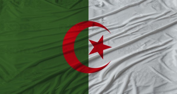Algerian flag waving. Flag of Algeria with cloth texture