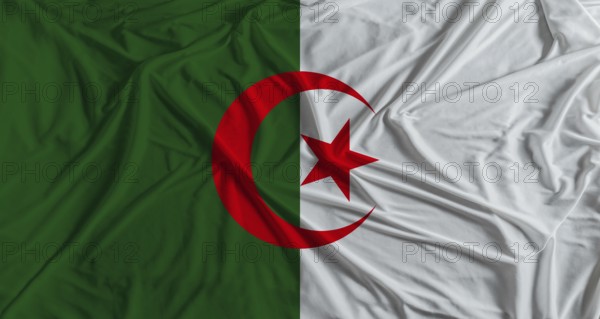 Algerian flag with fabric texture background. National flag of Algeria with cloth texture