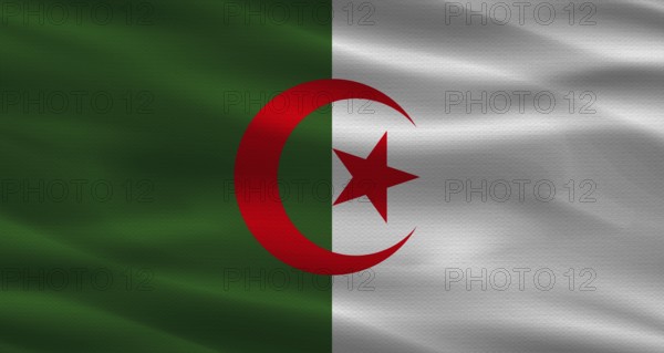 Algeria flag with fabric texture, Realistic flag of Algeria waving
