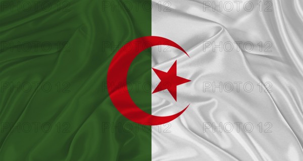 Flag of Algeria with cloth texture Close up of Algeria flag waving