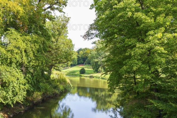 Neisse River in Muskauer Park, UNESCO World Heritage Site, Bad Muskau, Upper Lusatia, Saxony, Germany