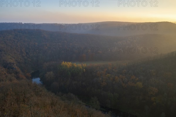 Sunrise, morning mood, autumn landscape, river loop, river Thaya, Thaya Valley National Park, Lower Austria, Austria