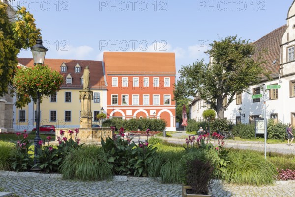 Cathedral Square with historic buildings and Ekkehard fountain, Naumburg (Saale), Saxony-Anhalt, Germany