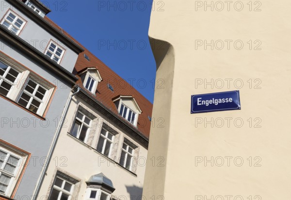 Engelgasse road sign in the old town of Naumburg (Saale), Saxony-Anhalt, Germany