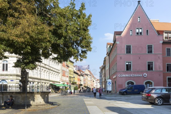 View from the market square into the Jakobsstraße shopping street, Naumburg (Saale), Saxony-Anhalt, Germany