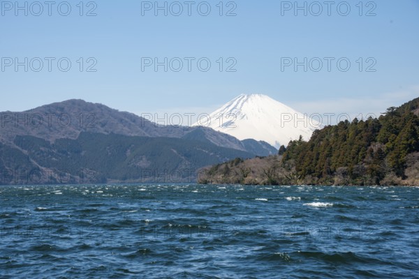 View of Lake Ashi with Mount Fuji volcano, Hakone, Japan