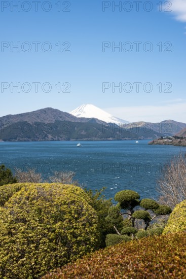 View of Lake Ashi with Mount Fuji volcano, Benten-no-hana Tenbodai viewpoint, Hakone Park, Hakone, Japan